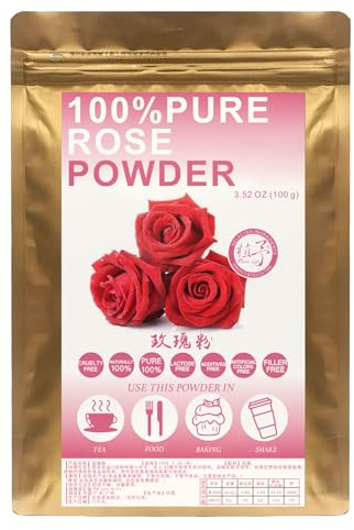 Plant Gift 100% Pure Rose Powder 玫瑰粉 Natürliche Rose Rose, Großer Geschmack für Getränke, Smoothie, Joghurt, Backen, Kekse, Kuchen und Getränke, Nicht-GVO Pulver, Kein Füllstoff 100G/3.25oz