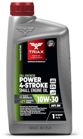 TRIAX Power 4-Stroke 10W-30 Full Synthetic 4-Cycle Small Engine Motor Oil | For Lawnmower, Generator, Tractor, Log Splitter, Snow Blower, Pressure Washer, Cement Mixer, and More (1 Quart)