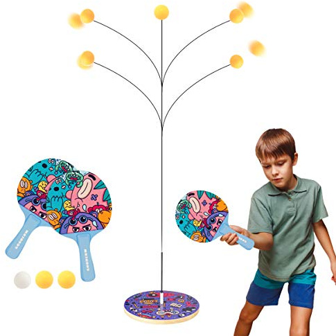 Surplex Juego de Entrenador De Tenis De Mesa Con Elastic Vástago Suave, Table Tennis Trainer Caricatura para Descompresión Adultos niños al Aire Libre en Interiores Jugar Fun Ejercicio de Vista