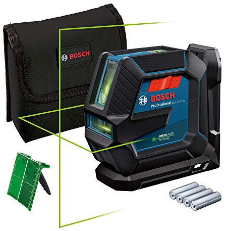 Bosch Professional Linienlaser GLL 2-15 G (grüner Laser, Innenbereich, Halterung LB 10, sichtbarer Arbeitsbereich: bis 15 m, 4x AA-Batterie, in Kartonschachtel)
