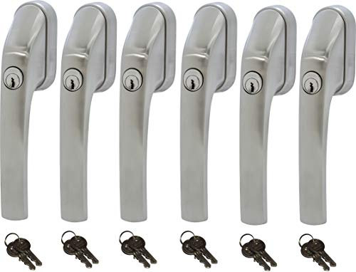 ABUS FG300 ER, abschließbarer Fenstergriff in Edelstahl-Optik, im Set 6 Stück alle gleichschließend AL0145 mit insgesamt 12 Schlüssel