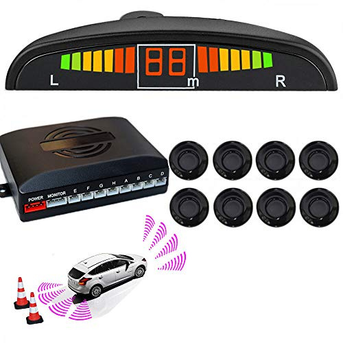 Black 8 Sensors Car Front Rear Reverse Parking Rader Kit LED Buzzer Alarm Black Front and Rear 8 Sensors Car Reverse Parking Rader Kit LED Buzzer Alarm Black 8 Sensors Car Front
