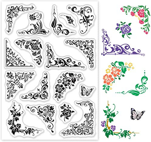 GLOBLELAND Blumen Spitze Transparente Stempel für Scrapbooking Lace corner Klare Stamps Rahmen Silikonstempel Für Kartengestaltung DIY Prägung Journaling