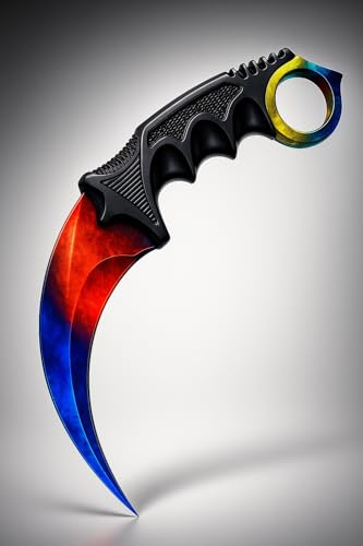 Generisch Hochwertiges 19cm CSGO 2 Karambit Messer Marble Fade Ice & Fire Real Life Edition Jagd Survival Outdoor Counter-Strike Global Offensive Jagdmesser Knife