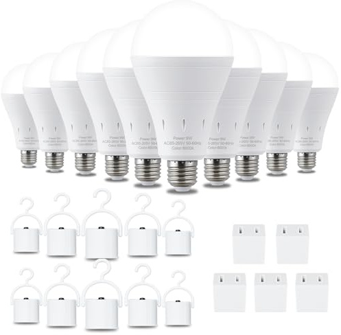 DEBAOBULB 10 Pack Rechargeable Emergency Light Bulbs, Battery Powered LED Light Bulb 6000K Daylight E26 120 Volt 9W 60W Equivalent with 1200mAh for Home Power Outage Camping Hurricane