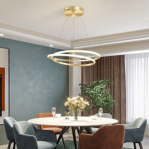 Bellastein Moderner LED Hängeleuchte Kreativer Einfacher Pendelleuchte, Esstisch Kronleuchter Dimmbar 3000K-6000K, Wohnzimmer Kronleuchter, Schlafzimmer Esszimmer Pendellampe, Gold (Φ 42cm)
