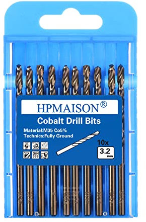 HPMAISON 10 Stück 3,2mm M35 HSS Cobalt Bohrer Kobalt Jobber Bohrer Set Spiralbohrer zum Bohren auf Edelstahl, Harte Stähle, Metall, Kupfer, Gusseisen, Holz, Kunststoff