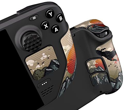 playvital Grip Antideslizante para Steam Deck LCD y OLED | Textura Panal, Goma Suave, Mejor Agarre, Incluye Botón Trasero y Tapas de Joystick, Instalación Fácil, Vista del Sol Naciente