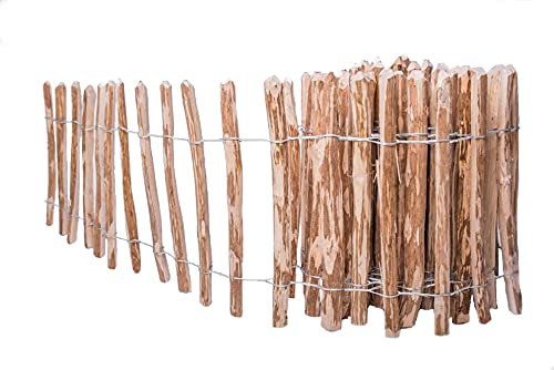 Staketenzaun Gartenzaun Holzzaun Zaunlatte Kastanienzaun imprägniert H 60cm Länge 5m Perfekt als Gartenzaun Roll-Steckzaun Staketenzaun, V112-3-4