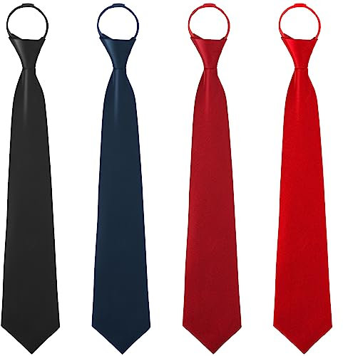 Bohrma Juego de Corbatas para Hombre de 4 Piezas Ya Atadas Con Elástico Ajustable - Acabado Satinado Con Cremallera - Corbata de Seguridad, Boda y Luto