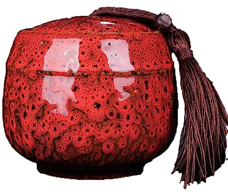 LingXuanGe Vintage Tea Canister, Chinese tea caddy (Color : Red)
