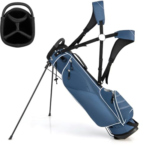 SPOTRAVEL Golf Stand Bag, Lightweight Golf Clubs Storage Bags with Adjustable Dual-Strap, 4-Way Top Divider & Foldable Bracket, Waterproof Golf Trolley Bag for Adults (Blue)