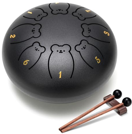 CAHAYA Steel Tongue Drum Set 6 Inch 8 Notes Steel Hand Drum with Music Book Drum Mallets Finger Paddles and Carry Bag for Kids Gift Musical Education Meditation Yoga CY0359