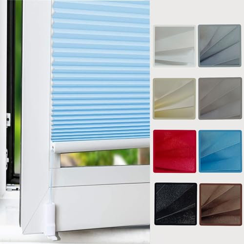 Plissee Klemmfix Plisseerollo 35 x 60 cm Einfache Montage Blickdicht Faltrollo Plisseerollo Jalousie innen Rollo für Fenster & Tür für Fenster ohne Bohren, Blau