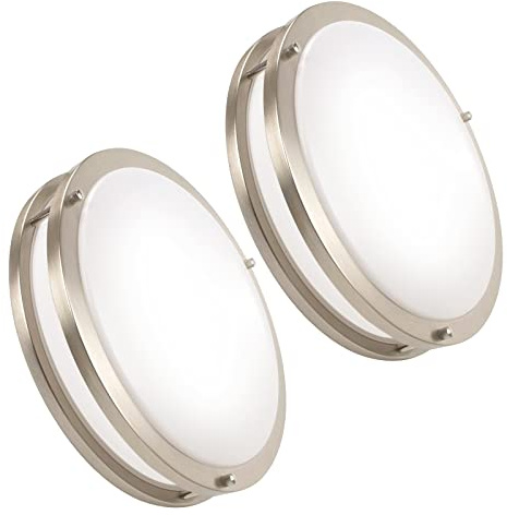 OOWOLF 13inch LED Flush Mount Ceiling Light Fixture Dimmable Brushed Nickel, Easy Install Ceiling Lamp Fixture Without Flicker, Super Bright 36W 3600LM 5CCT Warm to White Light 3000K to 6000K 2-Pack