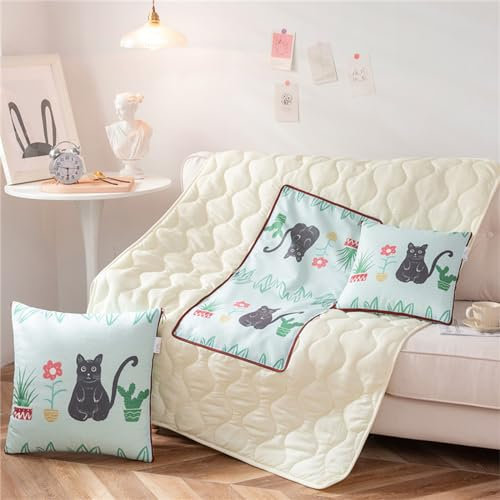 Hixingo Reisedecke und Kissen 2 in 1, Reisedecke mit Kissen Set Multifunktionale Reise Decke und Kissen 2 in 1 Weichem Flugzeug Verwandlungskissen für Urlaub, Camping (40 * 40cm,Schwarze Katze)