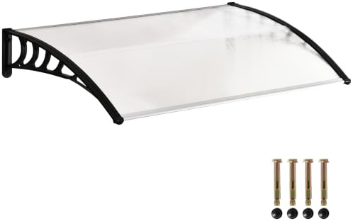 Outsunny Pensilina Tettoia da Esterno 150x90cm in Policarbonato Trasparente | Tettoia per Esterno, Staffe in Policarbonato, Barre in Alluminio, per Balcone Finestre e Porte