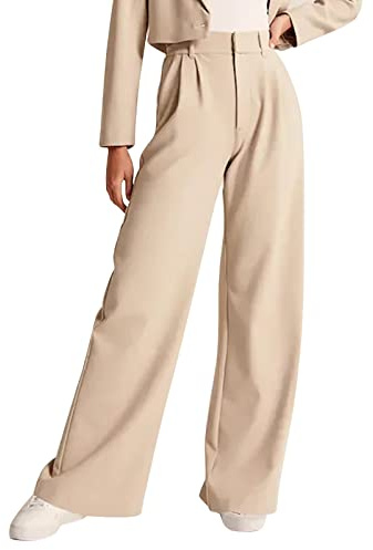 Stoffhose Damen Elegant High Waist Marlenehose Old Money Stretch Damenhosen Weite Hose Schwarze Weites Bein Palazzo Anzughose Korean Fashion Lang Bundfaltenhose Lockere Hosen