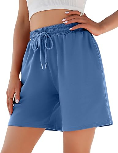 Jezonga Löparshorts för kvinnor, ledig lounge, hög midja, gym, atletisk svettjogging, sport, träning, vandring, mode med fickor, Blå (New-Sky), M