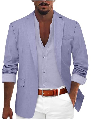 Men's Blazers Regular Fit, Lightweight Jackets Summer Solid Colour Blazer Jacket Long Sleeve with Pocket - Purple
