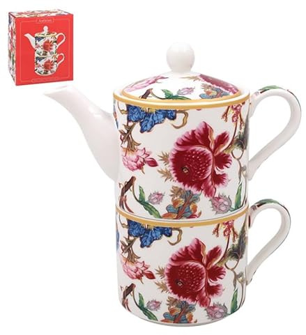The Leonardo Collection Anthina Tea for One Set | Lovely Design Tea Pot & Cup Set | Ceramic Tea Pot Gift Set | Floral Print Tea Pot for Home & Office
