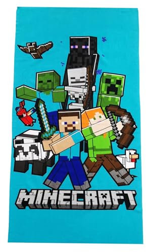 Theonoi Asciugamano da sauna per bambini, 70 x 140 cm, in microfibra (Minecraft blu)