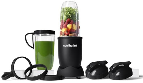 nutribullet Pro 900, Frullatore Elettrico, Tritatutto, Frullatore Smoothie, Frullatore Tritatutto Multifunzione, Potenza 900W, Bicchieri da 700ml e 900ml, Nero opaco, NB910MAB