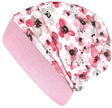 Wollhuhn ÖKO Berretto leggero da ragazza/ragazzo, con polsini elastici, per mezza stagione/estate, per bambini, in cotone (eco-tessuti, biologico) 20141128, Fiori/Fiori rosa antico, 48-50