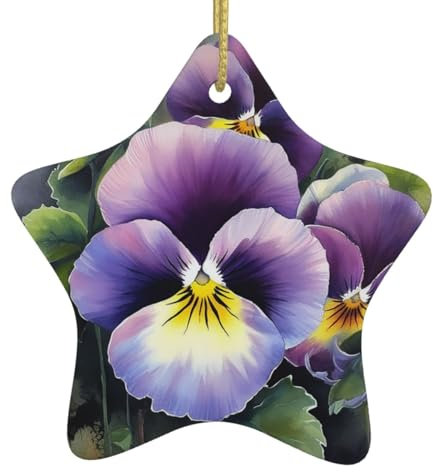 Stiefmütterchen Perfektion Weihnachtsschmuck Stern Keramik Hängende Ornamente für Weihnachtsbaum Hängende Porzellan Anhänger mit Goldseil Weihnachtsbaum Ornament für Feiertage Xmas Party Dekor