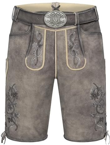 Krüger Herren Trachten Lederhose kurz, Modell: Lederhose Mirko mit Gürtel, Knielang, Tracht, Volksfest
