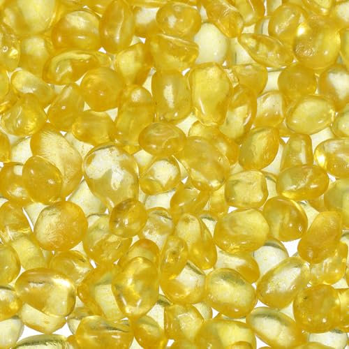 sourcing map Glass Stones, 907g/2 lbs Glass Pebbles Marbles Artificial Beads Gem Stones for Display Vase Filler Terrarium Flowerpot Decoration (5-9 MM, Yellow)