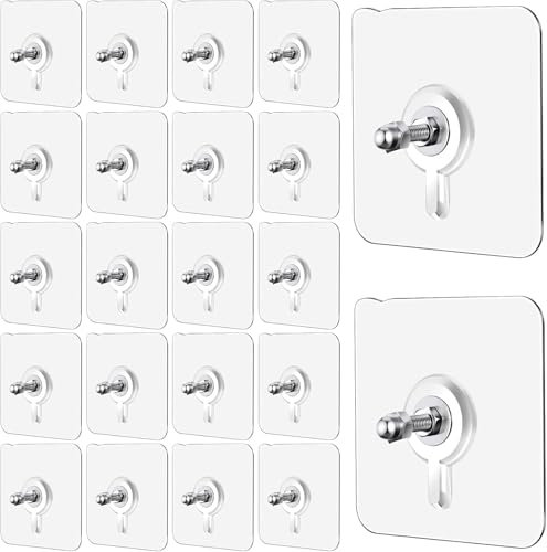 Lot de 20 clous de suspension autocollants, crochets à vis muraux, sans poinçon, sans poinçon, vis auto-adhésives transparentes et étanches