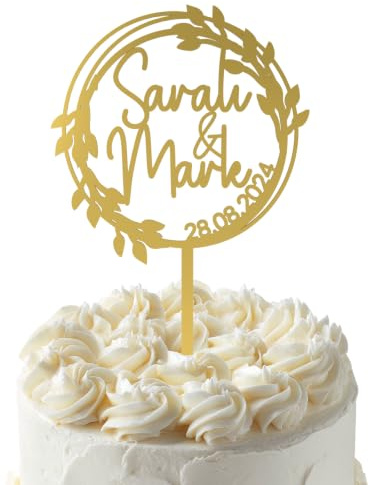 Cake Topper Hochzeit Personalisiert – Roségold, Gold & 16 weitere Farben | Tortendeko Hochzeitstorte · 17 Farben: Weiß, Schwarz, Gold, Roségold, Silber, Champagner & mehr · Bruchsicher · Mit Namen