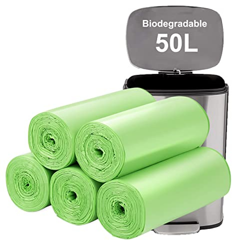 50L Biodegradable bin bags 50PCS: Aievrgad large Bin Liners Garbage For kitchen Bin. Bin Liner/Trash/rubbish Bags, Recycled,Tough, degradable, Compost Bags for Food/household Green