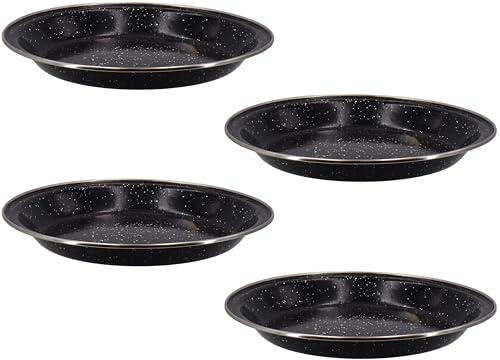 Quickdraw 4 x Emaille Campingteller - Langlebige 24 cm leichte Metallplatte mit emaillierter Beschichtung & Edelstahlrand - Ideal für Camping, Wandern, Reisen, Outdoor-Küche