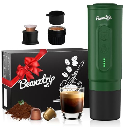BeanzTrip H02PRO Portable Electric Espresso Maker, Travel Coffee Machine Compatible with NS Capsule & Ground Coffee, Self-heating 20Bar Mini Espresso Machine for Office, Camping, Hiking, with Gift Box