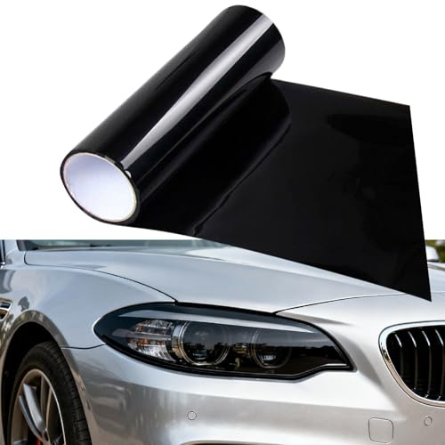 Car Headlight Tint Film Black, 30x120cm Waterproof Vinyl Wrap for Fog Lights, Tail Lights & Headlamps, Durable Polyester Self-Adhesive Protector Overlay for Car Exterior Styling Styling DIY