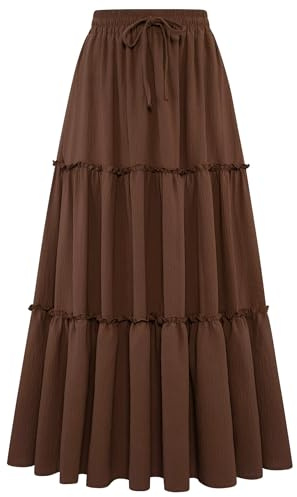 Arolina Long Skirts for Women Trendy Summer Elastic High Waisted Maxi Skirt Flowy Aline Flared Boho Skirts for Pregnant XXL Brown