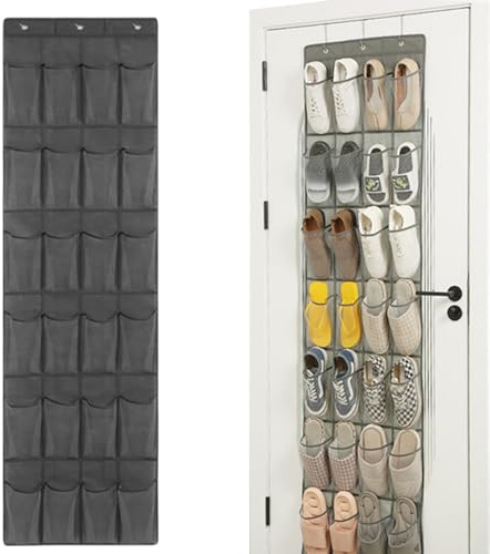 Homeily Schuhregal Tür Hängend, Über-Tür-Aufbewahrungstasche mit 24 Taschen, Türhänger Organizer für Schuhe, Kosmetik, Wasserdichter Shoe Bag Door Hanging für Badezimmer, Schlafzimmer. Grau.