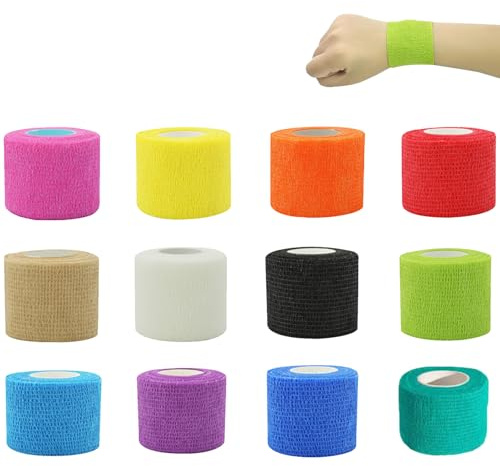 12 Rollen Selbstklebender Verband,Selbsthaftende Bandage,Verband Selbstklebend,Fingerpflaster Selbsthaftend,Fingerpflaster,Fur Stretch-Sportler Sport Handgelenk Knöchel (2.5cm*4.5m)