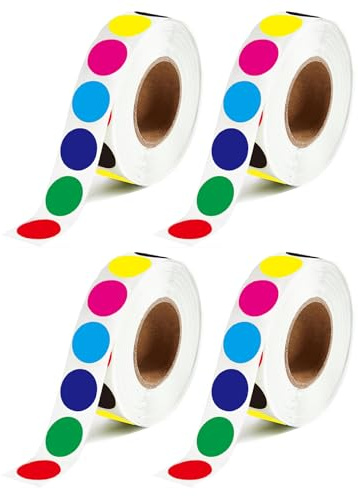 Markierungspunkte – 700 Stück Bunte Klebepunkte auf Rolle,20x20 mm - 7 Farbzyklen,Selbstklebende,Runde Aufkleber perfekt für Kennzeichnung im Büro,Kleine Sticker Rund (4 Roll-2800 Stück)