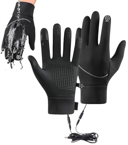 Heated Gloves For Men Women - USB Heated Winter Touchscreen Waterproof Gloves | Velvet-Lined Windproof Cycling Glove With Non-Slip Grip For Driving Motorcycle Mountaineering And Outdoor Use