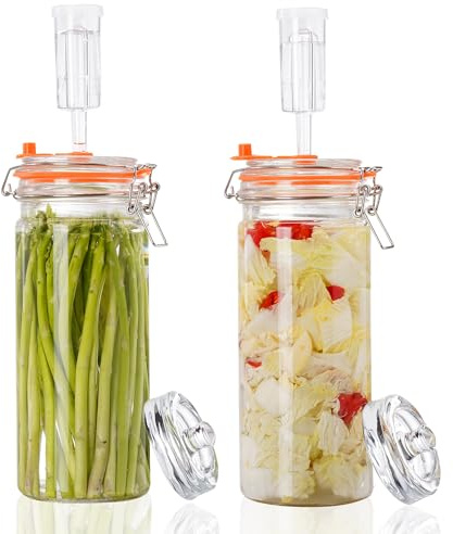 SwiftSlot Lot de 2 bocaux de fermentation de 1,3L avec couvercle de fermentation et poids – Bocal de fermentation pour choucroute, kimchi, kombucha, cornichons et plus (2 pièces)