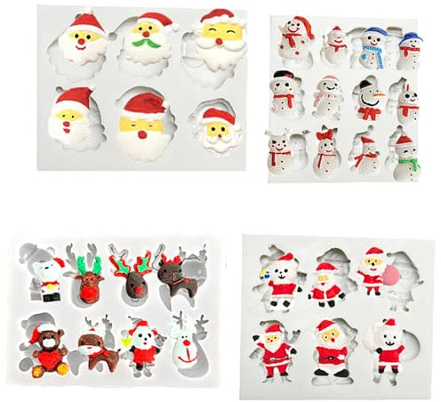 4 stampi in silicone a forma di Babbo Natale, alce e pupazzo di neve, strumento di cottura natalizio per realizzare cioccolatini, caramelle, cioccolatini, forme diverse per la casa, stampi per sapone