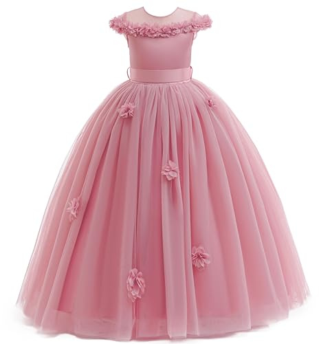 GetWish Flower Girls Formal Tulle Dress Princess Pageant Birthday Party Wedding Bridesmaid Ball Gown Long Dance Dresses