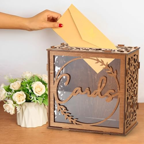 Ghshanog Wedding Card Box with Acrylic Window,Wooden Envelope Card Box,25x15x25cm Post Boxes,Rustic Gift Cards Boxes for Reception Party Bridal Graduation Baby Shower Birthday Decor