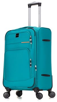 Skylark Medium Suitcase 24 Super Lightweight Luggage 20% Expandable 4 Wheels Spinner 3-Digit Combination Lock Soft Shell Luggage for 15 to 20kg (Aqua, 78 litres)