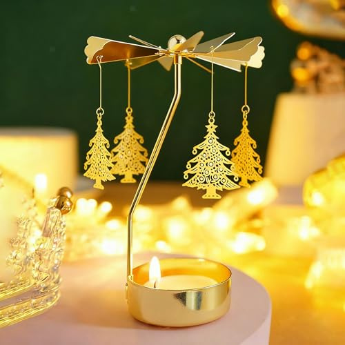 Drehbarer Kerzenhalter, rotierender Karussell-Teelichthalter, einzigartiges Geburtstagsgeschenk für Frauen, Mutter, Schwester, Weihnachten, Valentinstag, Partydekoration, Geschenk (Chirstmas Tree)