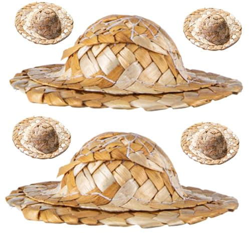 Gadpiparty 6 pièces Mini Chapeaux de Paille Décoratifs pour Pailles Accessoires Cocktail Fête DIY Petit Chapeau Toppers Verres