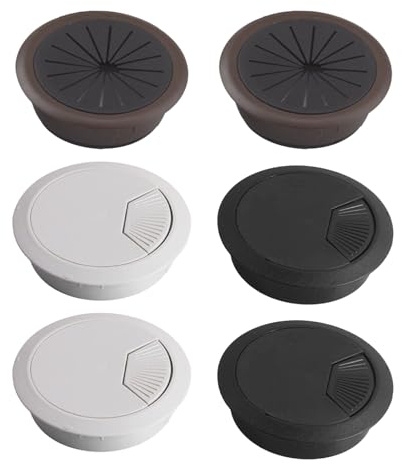 Yicoovey Cable Management Set, 6 Pieces, 60 mm Cable Grommets, Black/Grey/Brown, ABS & Rubber, Push Lock & Soft Rubber, 70 mm Outer Diameter, Tool-free Installation